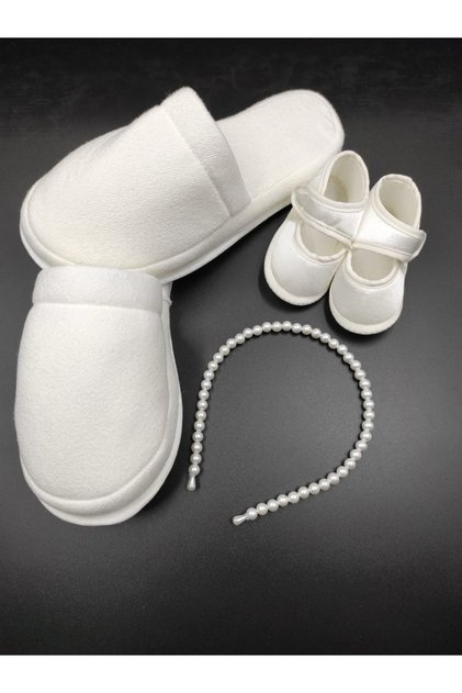 412a - Maternity Slippers Pearl Pearl Crown Booties and Baby Headband Set 4 Pieces