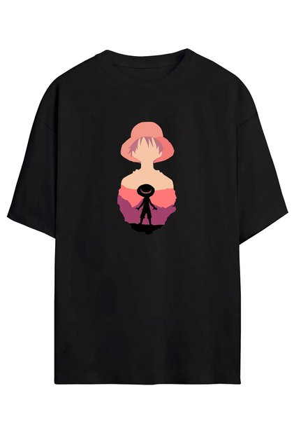 One Piece - Straw Hat - Luffy Anime Unisex Black - White Oversize T-shirt