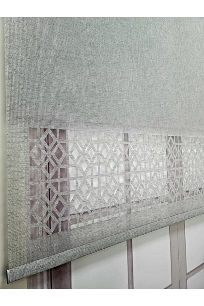 Çift Mekanizmalı Keten Kumaşlı Lazer Kesim Tül Ve Stor Perde Mlt1050