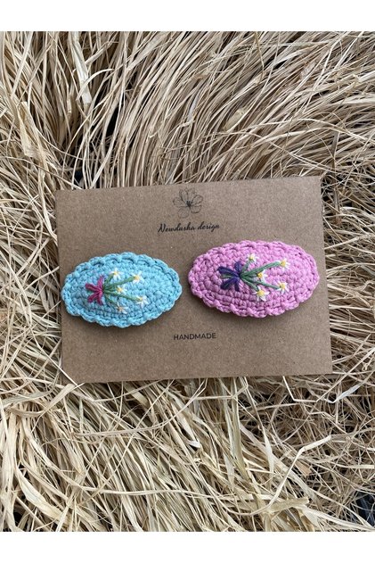 Flower Embroidered Colorful Knitted Snaps Girl's Buckle