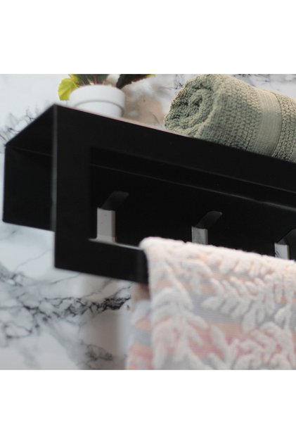 Metal Towel Holder with Hanger and Toilet Paper Holder Set of 2 Black Towel Holder Shelf Towel Rack (30 CM)