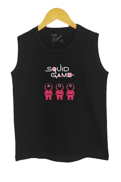 Children's Black Knitted Sleeveless T-shirt Squid Game Digital Printed