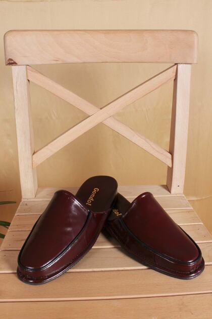 Men's Genuine Leather Groom's House Slippers Kayaş.2200 - Claret Red - 46
