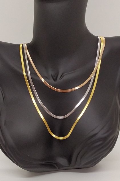 Rose Silver And Gold Colored Italian Chain Set of 3 Steel Necklace