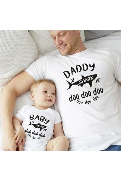 Daddy Baby Shark T-Shirt (Single Product, Add 2 Pieces to Cart to Make a Combination)