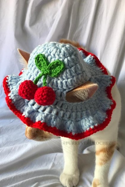 Kiraz Bucket Şapka Kırmızı Örgü Kedi Köpek Şapkası Evcil Hayvan Şapkası Pet Aksesuarları