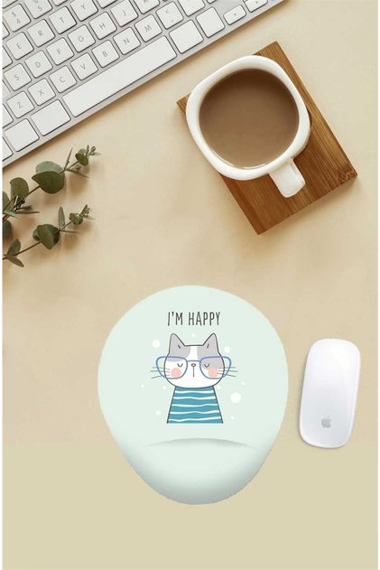 Mutlu Kedi Desenli Bilek Destekli Mouse Pad