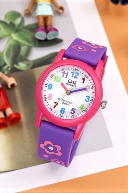 Purple Girl's Wristwatch with Floral Colorful Numbers
