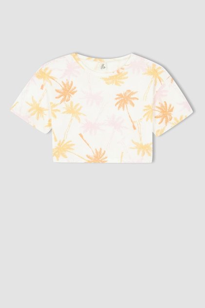 Girl's Crop Patterned Short Sleeve T-Shirt