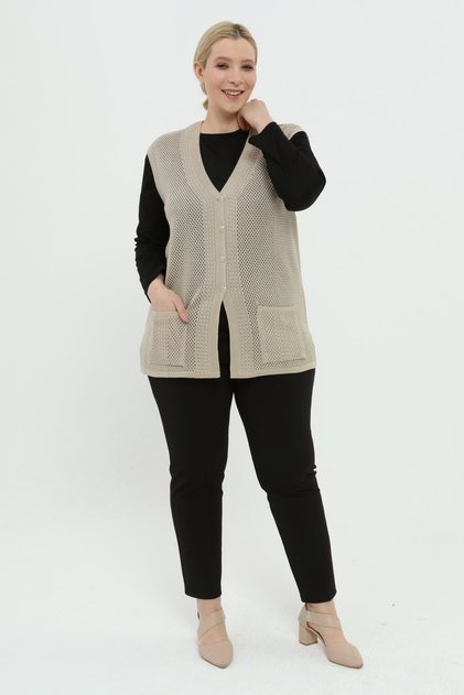 Summer Classic Mercerized Openwork Large Size Mother Vest with Pockets