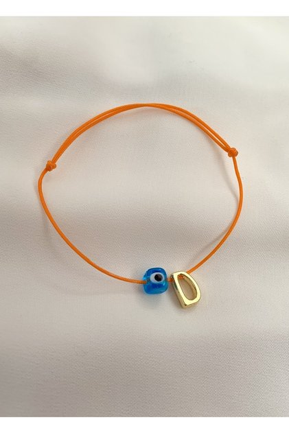 Letter Bracelet - Orange Evil Eye Beaded