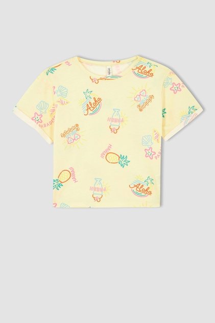 Girl's Regular Fit Pineapple Patterned Short Sleeve T-Shirt