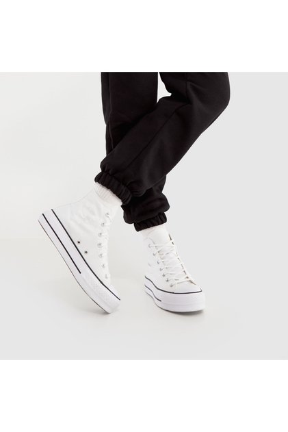 White - High Platform Canvas Platform Sneakers