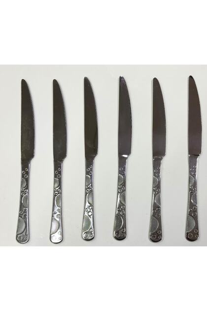 Paslanmaz Çelik Boncuk Md22cm Yemek Bıçağı 6 Adet Orta Kalite Bıçak Günlük Kullanım Için Sofra Seti