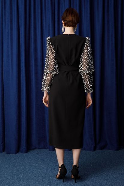 Moda İlgi Modailgi Puanlı Simli Tül Detaylı Elbise Siyah - 5