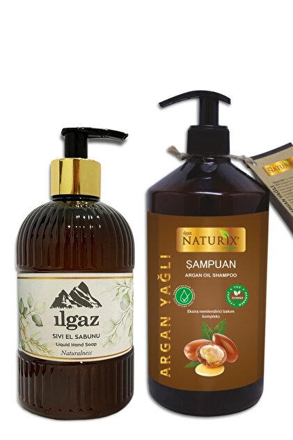 ILGAZ Argan Şampuan Tuzsuz Argan Yağlı Günlük Bakım Şampuanı 600 Ml + Naturalnes Parfümlü Sıvı Sabun 475ml - 1