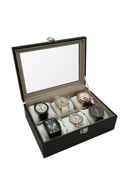 Watch Box 6-Pack Crocodile Brown Inner Cream