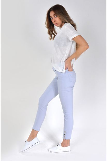 Min Jeans Kadın Buz Mavisi Paçası Düğme Detaylı Skinny Jeans Mın-024y - 2