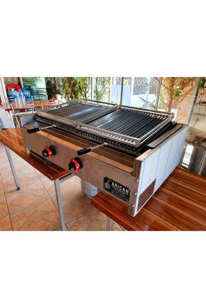 Doğalgazlı Lav Taşlı Izgara Mangal Lava Taşlı Endüstriyel Grill -100 Cm-