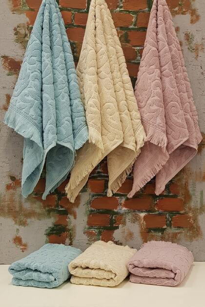 Altınkuğu Zühra Jacquard Towel Set of 6 - Powder Grey Beige