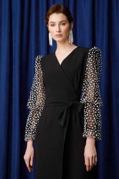 Moda İlgi Modailgi Puanlı Simli Tül Detaylı Elbise Siyah - 3
