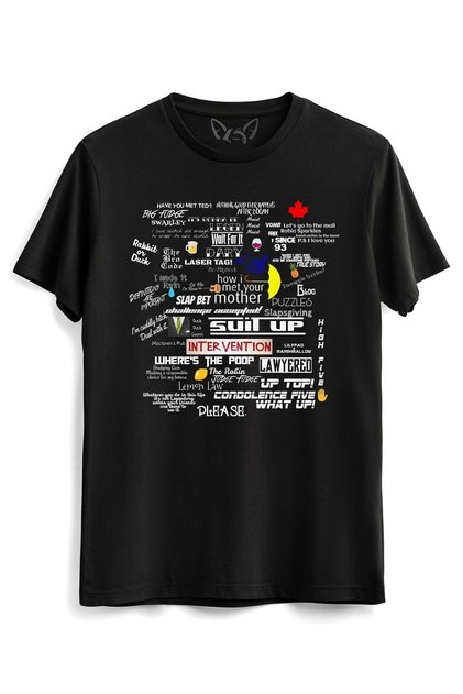 How I Met Your Mother Illustrated Printed Black T-shirt