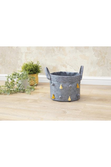 Felt Shelf Organizer Pompom Round Organizer Basket Mini 16X19 cm