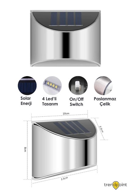 2adet Solar Metal Tek Taraflı Aplik Duvar Lambası Dekoratif Led Aydınlatma Güneş Enerjili