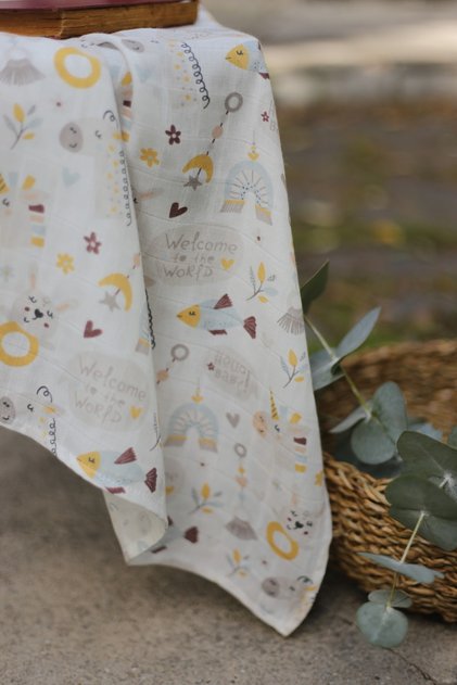 Double Layer Muslin Blanket 115*115 - Organic 50% Bamboo 50% Cotton - Hello Baby Collection