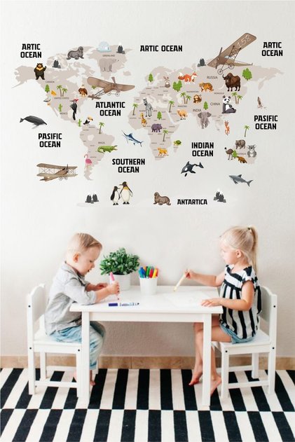 Planörlü Dünya Haritası Çocuk Odası Duvar Sticker