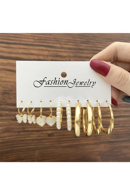Stylish Acrylic And Pearl Gold Gold Hoop Multiple Earrings Set