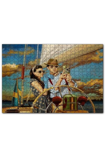 Couple with Sailboat and Antique Camera 255 Piece Puzzle Jigsaw Puzzle Mdf (Wooden)