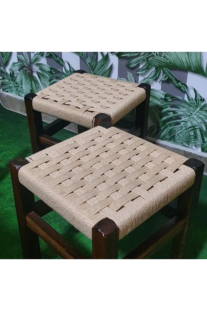 Hasır Örgülü Tabure 35 Cm 2'li