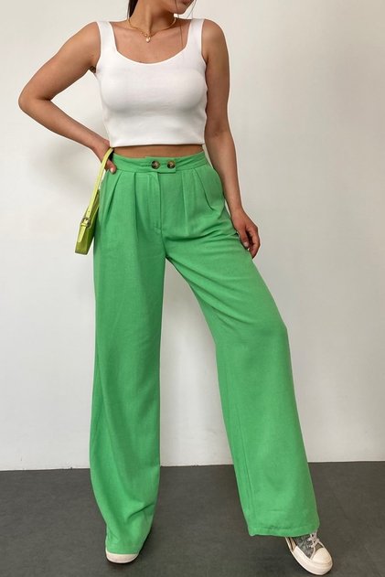 Women's Linen Textured Pleated Palazzo Trousers
