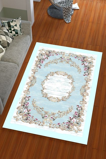Digital Print Silk Velvet Blue Colored Naveled Pattern Elastic Carpet Cover