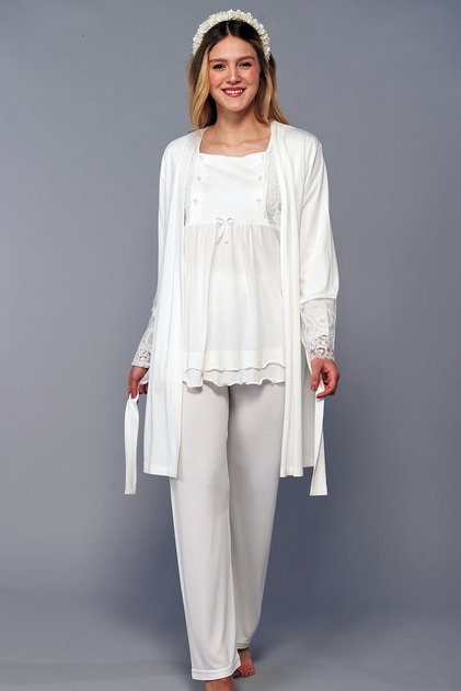 Maternity Pajama Set with Dressing Gown Ecru
