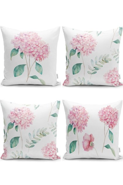 Modern Pillow and Cushion Cover Set with Hydrangea Flower Pattern on White Background