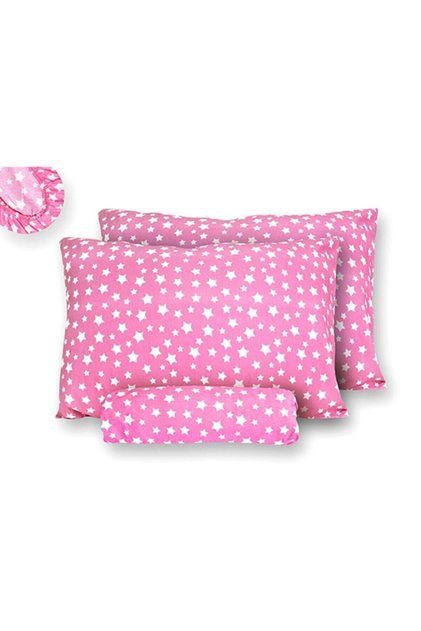 Mer-tim Cotton Ranforce Double Elastic Sheet and Pillow Case with Pink Star Pattern-160x200