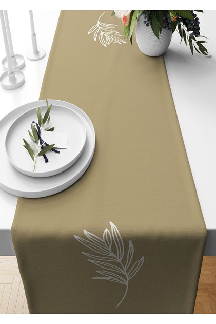 Runner 40*140 Cm Pastel Leaf Patterned Suede Woven