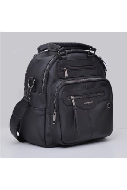 Women's Black Handbag and Backpack with Plenty of Eyelets Functional Medium Size Soft Artificial Leather Quality Workmanship