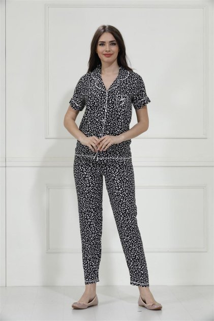 Kısa Kol Yazlık Bambu Dokuma Kumaş Pijama Takımı / 98003