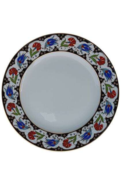 Armada Cini Prt 56 25 Cm Black Gold Gilt Tulip Carnation Patterned Porcelain Calligraphy Cini Plate