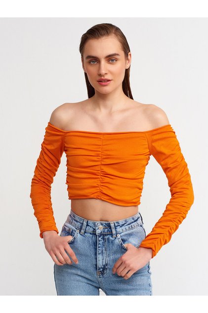 10201 Off the Shoulder Drawstring Sweatshirt-orange