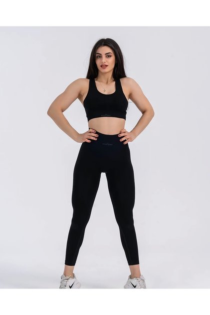 Push-up Detaylı Toparlacıyı Siyah Spor Tayt