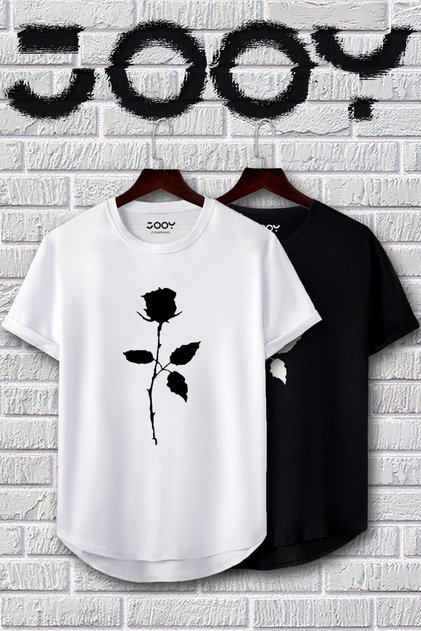 Black and White Oval Cut Rose Design Tshirt Set of 2