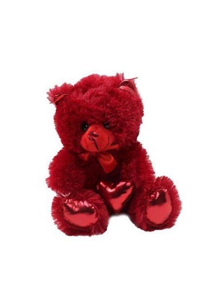 Parlak Kalpli Peluş Ayı 30 Cm - Kırmızı