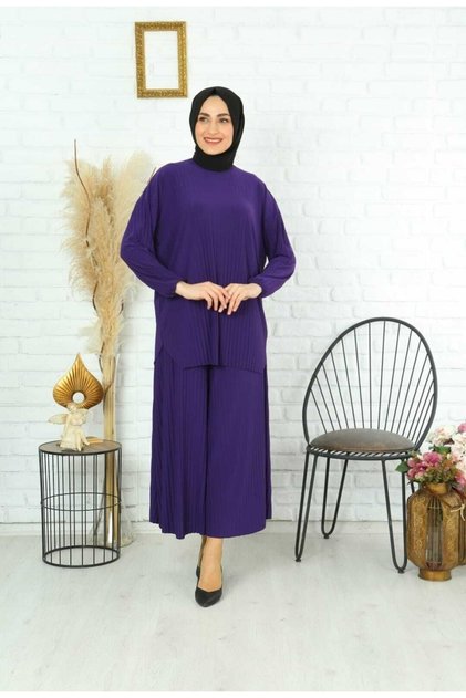 Wonderful Full Pleated Wide Leg Trousers Blouse Double Set