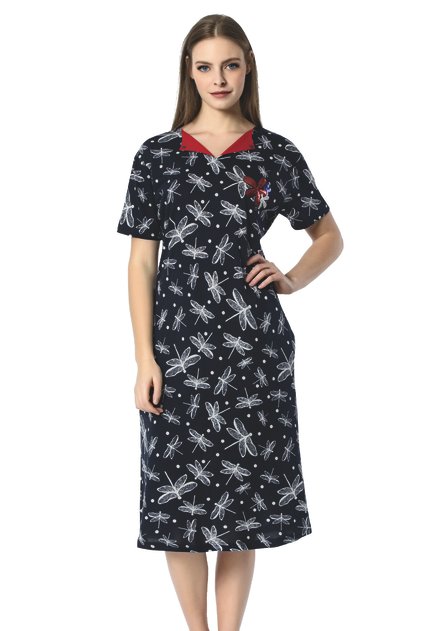 Combed Cotton Modal Patterned Collar Detailed Dress