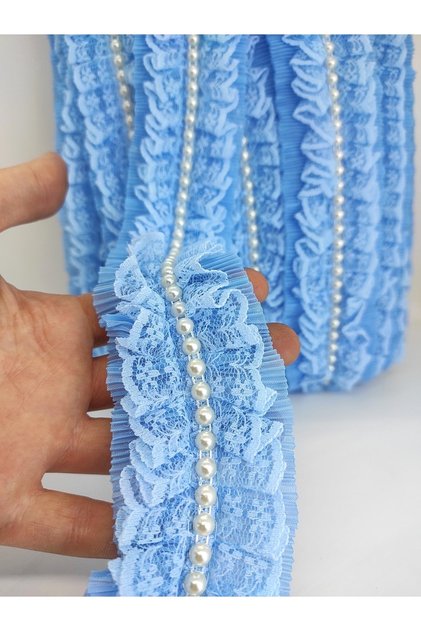 Blue Pearl Ruffle Ribbon – Special Design, Accessory, Quality Production, Eye-Catching Style – Ribbon
