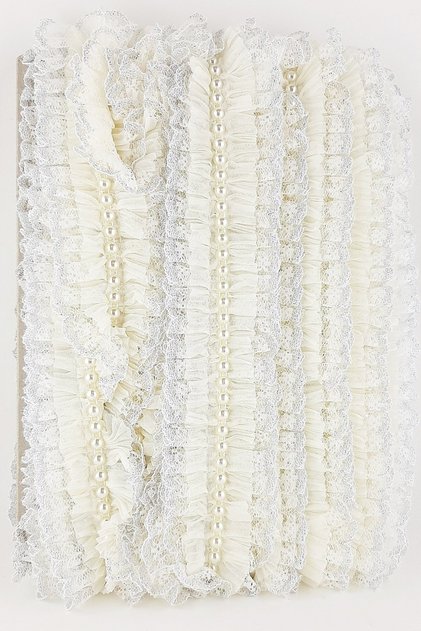 Handcrafted Products Cream Pearl Glitter Lace Pleat Ruffle – Decorative Ribbon, Stylish Design, Women's Accessory